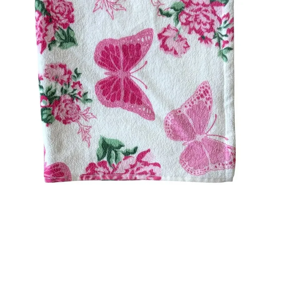 Betsey Johnson Pink Floral Butterfly Bath Towels 2pc Set 100% Cotton Plush NEW